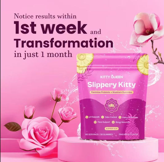Slippery Kitty Feminine Probiotic + Moisture Gummies | pH Balance, Odor Control & Vaginal Flora Support | Slippery Elm | 30 Gummies - Organic Wellness Hub