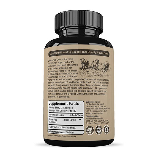 Organic Wellness Hub | Grass-Fed Beef Liver Capsules 4500mg 120ct -750mg Per Capsule, Max Potency, Pasture-Raised, GMP Certified, 3rd Party Tested