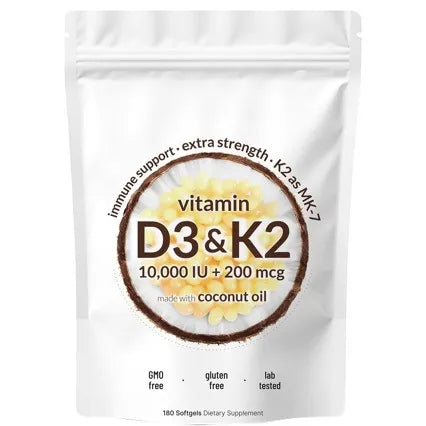 Vitamin D3 K2 10,000 IU 3-Pack | 900 Softgels | Lab Tested | Organic Wellness Hub