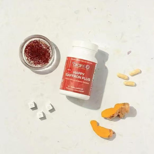 BrainMD Happy Saffron Plus | 3-in-1 Mood, Memory & Sexual Function | 90 Vegan Capsules | Lab Tested | Organic Wellness Hub