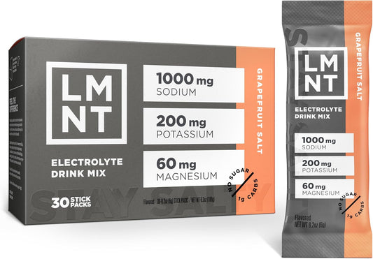 LMNT Electrolyte Drink Mix Grapefruit Salt 4x30 Stick Packs | 1000mg Sodium | No Sugar | Lab Tested | Organic Wellness Hub
