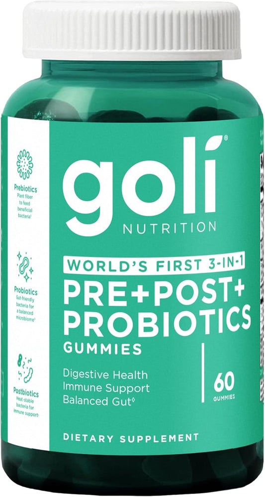 Goli Nutrition World's First 3-in-1 Pre+Post+Probiotics Gummies — 3-Pack Bundle (180 Gummies) | Lab Tested | Digestive Health, Immune Support & Balanced Gut Dietary Supplement