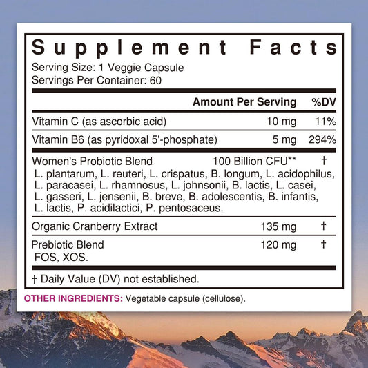 Women's Probiotics 100 Billion CFU | 18 Strains with Cranberry, Vitamin B6 & C | 60 Veggie Capsules | Clinically Studied | Organic Wellness Hub