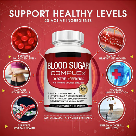 Blood Sugar Complex 940mg | 20 Active Ingredients | Cinnamon, Chromium & Mulberry | Lab Tested | Organic Wellness Hub