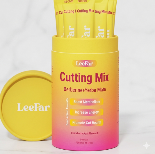 LeeFar Cutting Mix 3-Pack – Berberine + Yerba Mate Drink Mix | 90 Sachets Total | Metabolism, Energy & Gut Health Support | Strawberry Açaí | Sugar-Free, Vegan