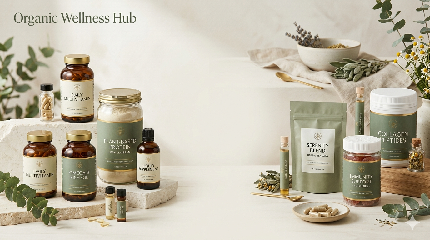 Organic Wellness Hub premium wellness supplements including vitamins, protein, collagen, gummies and natural health products.