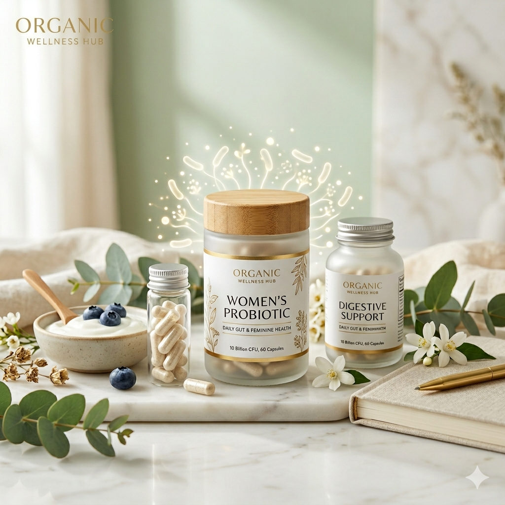 Organic Wellness Hub women's probiotics for digestive balance, gut health and daily wellness support.