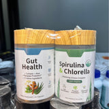 Gut Health + Spirulina & Chlorella Combo Bundle | 60 + 120 Capsules | Turmeric, Probiotics, USDA Organic Greens | Organic Wellness Hub