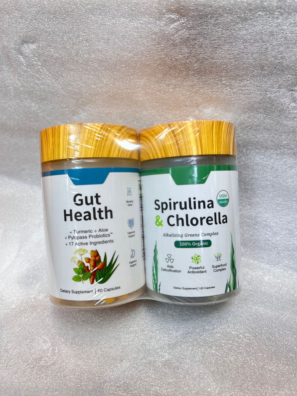 Gut Health + Spirulina & Chlorella Combo Bundle | 60 + 120 Capsules | Turmeric, Probiotics, USDA Organic Greens | Organic Wellness Hub