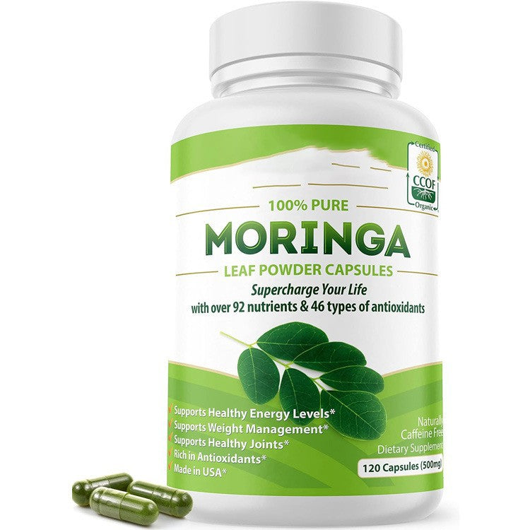 100% Pure Moringa Leaf Powder Capsules 500mg | Organic Wellness Hub