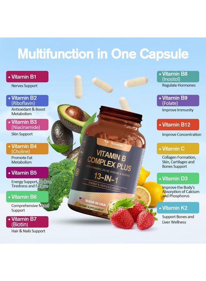 Totaria Health Vitamin B Complex Plus 13-in-1 – Energy & Nervous System Support | 120 Capsules | Organic Wellness Hub