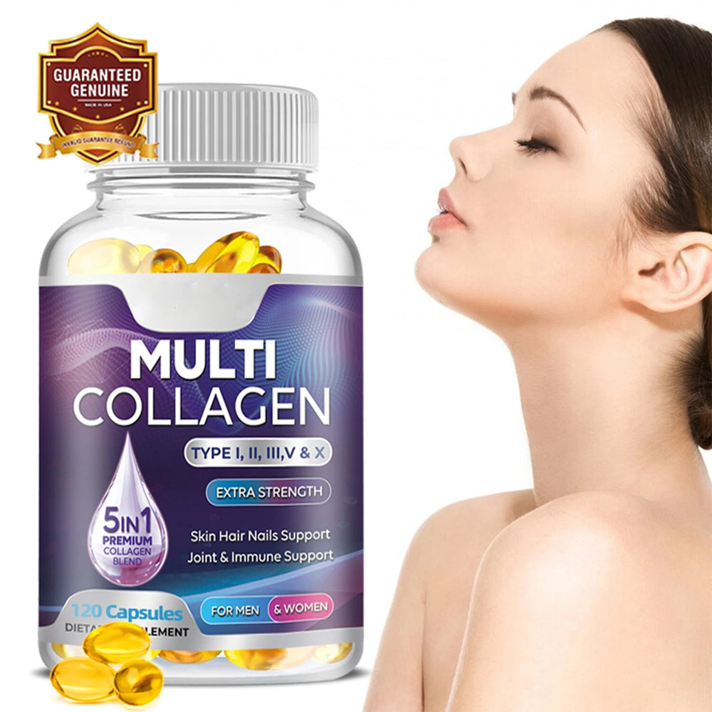 Multi Collagen Capsules 5-in-1 | Type I II III V X | 1800mg Extra Strength | 120 Caps for Men & Women