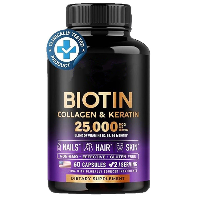 Biotin 25,000mcg + Collagen & Keratin | Vitamins B2, B3, B6 | Hair, Skin & Nails | 60 Capsules | Clinically Tested | Non-GMO, Gluten-Free - Organic Wellness Hub