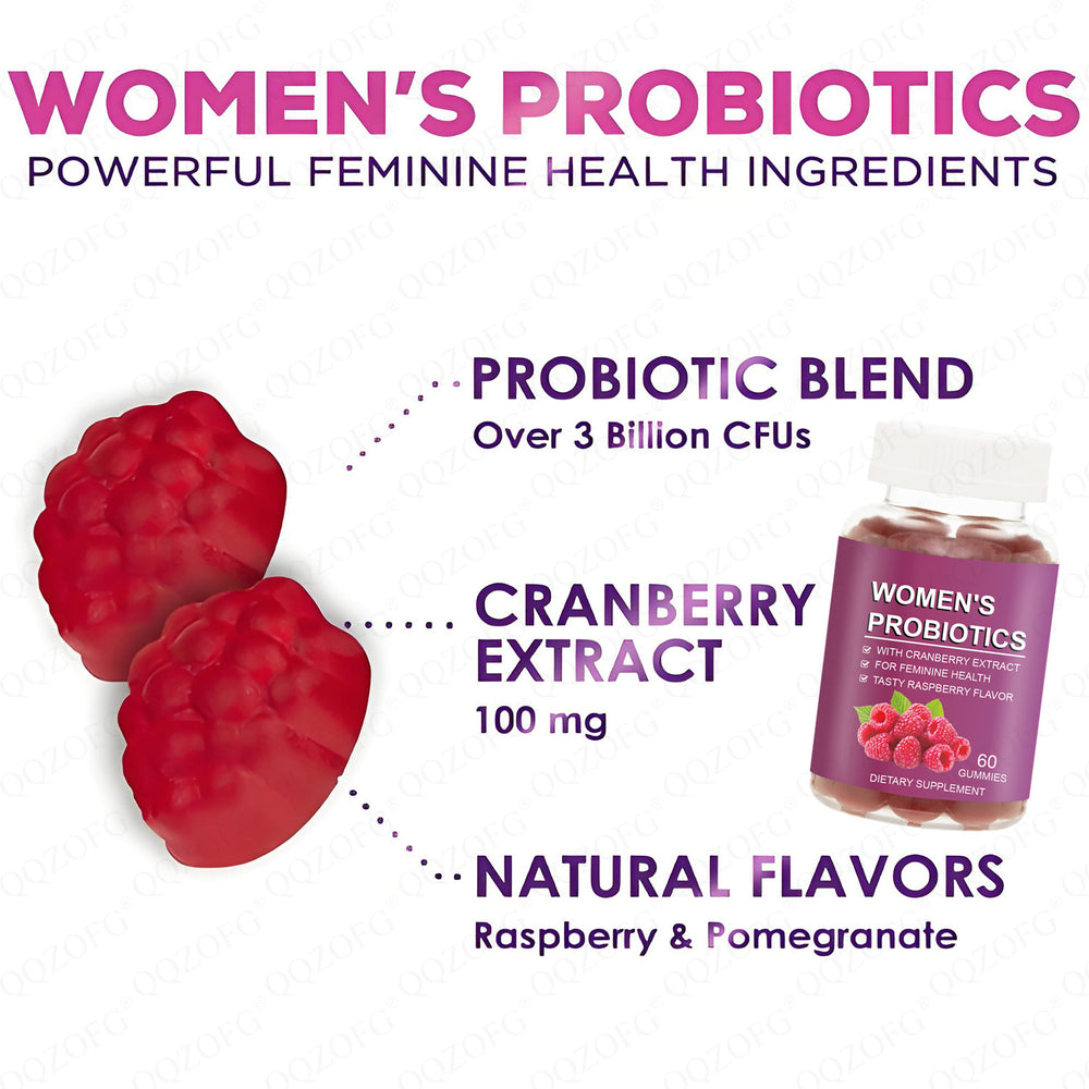 Women's Probiotic Gummies with Cranberry Extract | Feminine Health, UTI & Gut Support | Raspberry Flavor | 60 Count