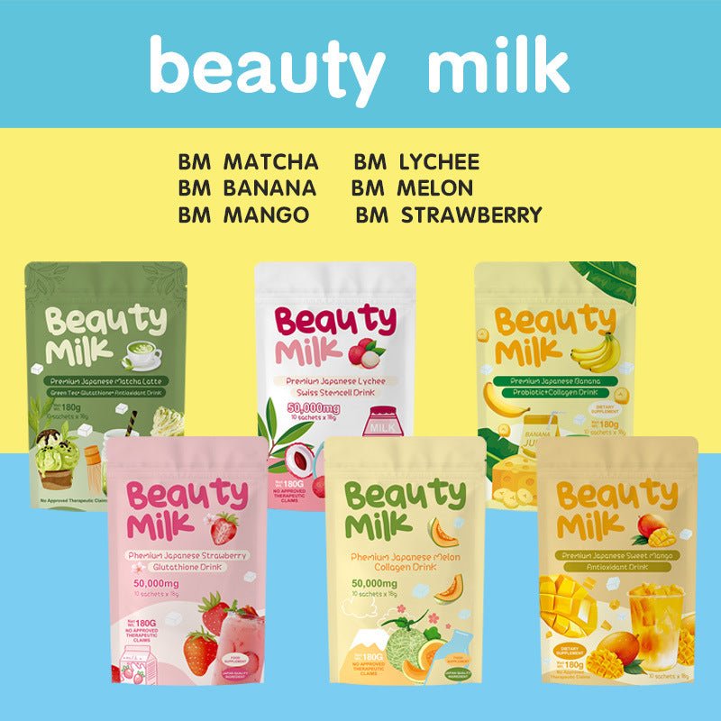 Beauty Milk Premium Japanese Banana Probiotic & Collagen Drink -- 50,000mg | 10 Sachets | Organic Wellness Hub