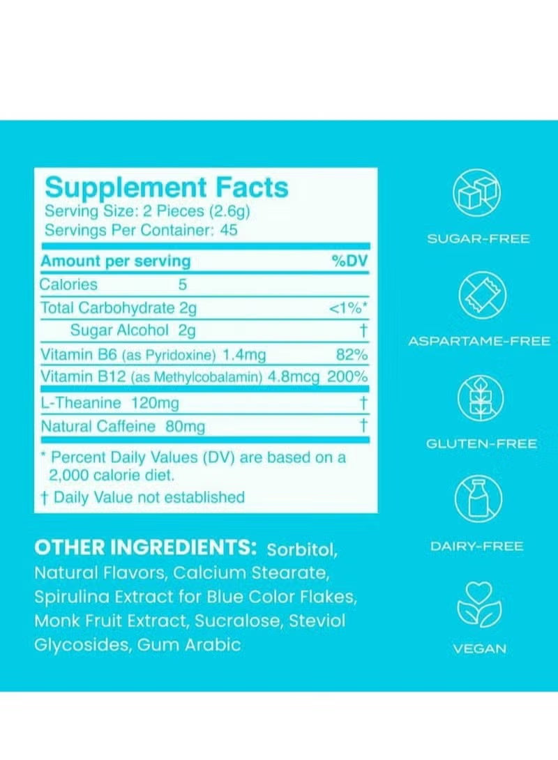 Neuro Energy & Focus Chewable Gum 90 Pieces | Natural Caffeine, L-Theanine & B-Vitamins | Sugar-Free Nootropic Gum | Peppermint Bulk Bag | Organic Wellness Hub