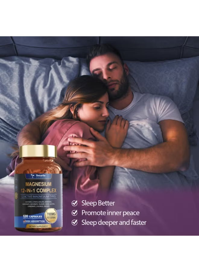 Totaria Health Magnesium 12-in-1 Complex 700mg – 120 Capsules High Absorption Magnesium Supplement | Organic Wellness Hub