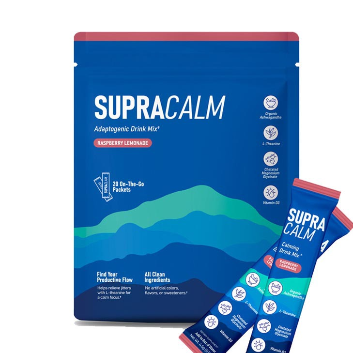 SupraCalm Adaptogenic Drink Mix - Raspberry Lemonade | Organic Ashwagandha, L-Theanine, Magnesium Glycinate & Vitamin D3 | Calm Focus + Stress Relief | 20 On-The-Go Packets | Organic Wellness Hub