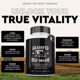 Organic Wellness Hub | Grassfed Beef Organs Capsules 180ct 500mg - Pasture Raised NZ & Australia, Non-GMO, Hormone-Free, No Fillers or Flow Agents