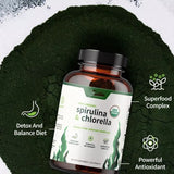 Organic Spirulina & Chlorella Capsules 120 Count | Super Greens Detox Supplement | Organic Wellness Hub