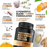 Turmeric Bioperine Garlic Ginger Supplement | 2360mg | 120 Capsules | Non-GMO | No Fillers | Organic Wellness Hub