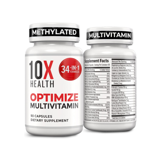 10X Health Optimize Multivitamin | Methylated 34-in-1 Formula | Vitamin B12 as Hydroxocobalamin, Methylfolate & CoQ10 | 90 Capsules - Organic Wellness Hub