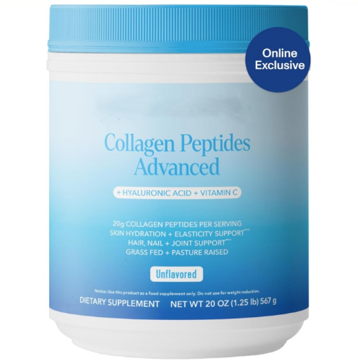Collagen Peptides Advanced 20g | Hyaluronic Acid + Vitamin C | Grass Fed | Unflavored Powder 567g