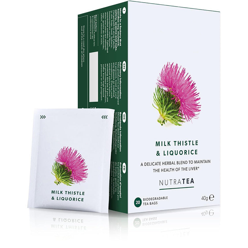 NutraTea Milk Thistle & Liquorice Tea -20 Biodegradable Tea Bags | Liver Health & Detox Herbal Blend | Vegan, 40g | Formulated by Pharmacists & Nutritionists