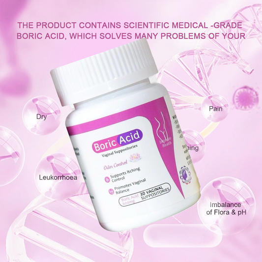 Boric Acid Vaginal Suppositories 600mg | Odor Control, pH Balance & Itch Relief -30 Count
