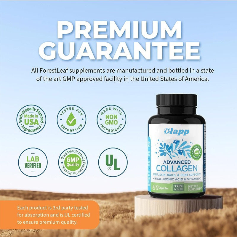 Advanced Collagen Capsules Type I II III | Hair, Skin, Nails & Joint Support | Hyaluronic Acid + Vitamin C | Grass-Fed, Pasture-Raised | Lab Tested | 60 Capsules - Organic Wellness Hub