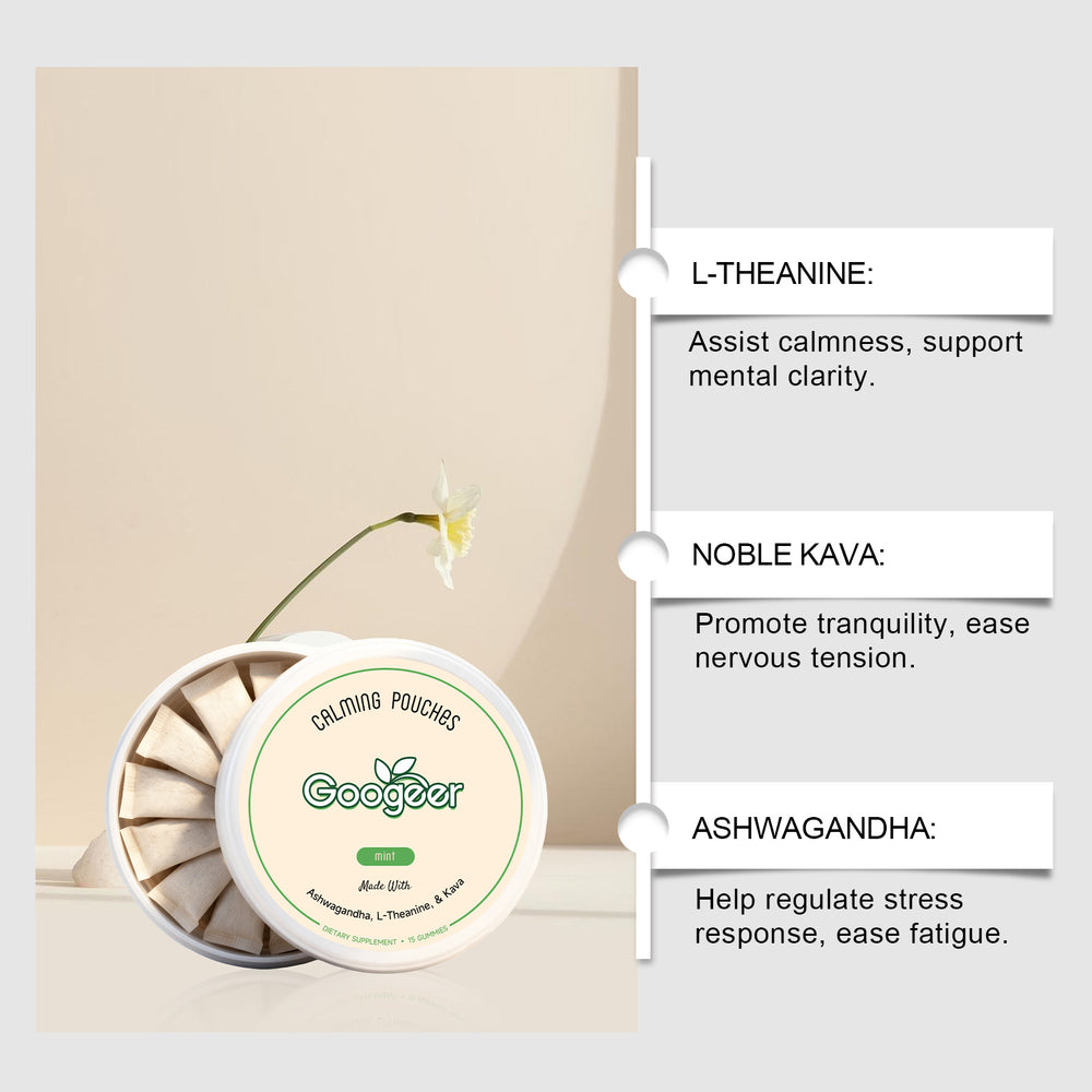 Googeer Calming Pouches Mint - Ashwagandha, L-Theanine & Kava Gummies | Organic Wellness Hub