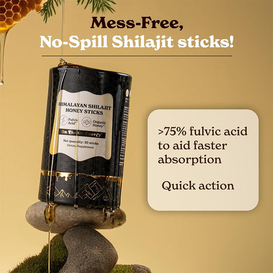 Himalayan Shilajit Honey Sticks | Fulvic Acid + Organic Honey | 30 Sticks | On The Go Energy | Organic Wellness Hub