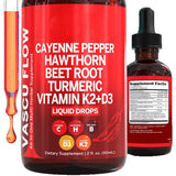 Vascu Flow Liquid Drops with Cayenne Pepper, Hawthorn, Beet Root, Turmeric & Vitamin K2+D3 | Cardiovascular Wellness Support | Organic Wellness Hub