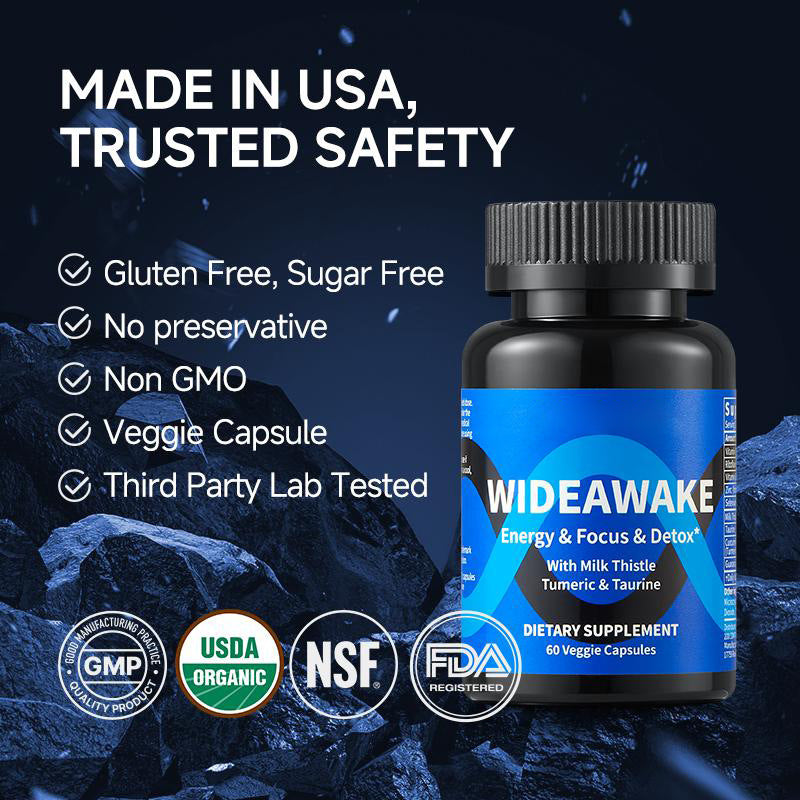 WideAwake Energy & Focus Supplement | Milk Thistle, Tumeric & Taurine