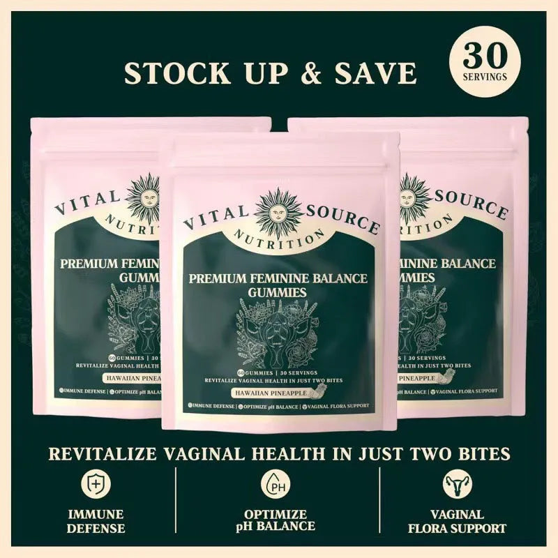 Vital Source Nutrition Feminine Balance Gummies 3-Pack | Vaginal & Hormonal Health | Hawaiian Pineapple | 180 Gummies | 3-Month Supply