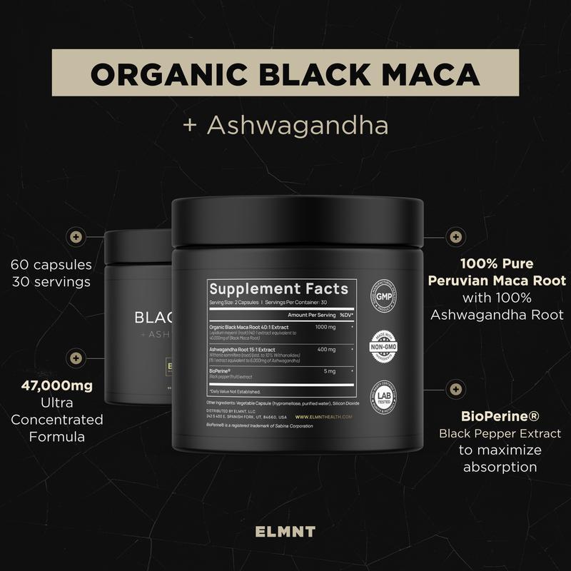 Terra ELMNT Black Maca + Ashwagandha | 60 Capsules Organic