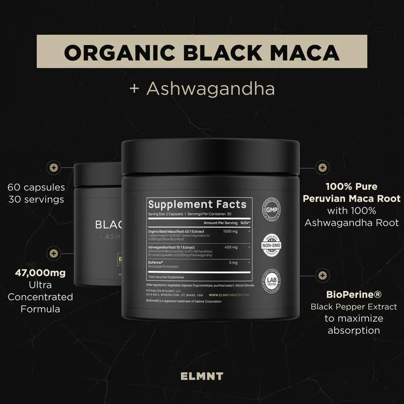 Terra ELMNT Black Maca + Ashwagandha 3-Pack | 180 Capsules