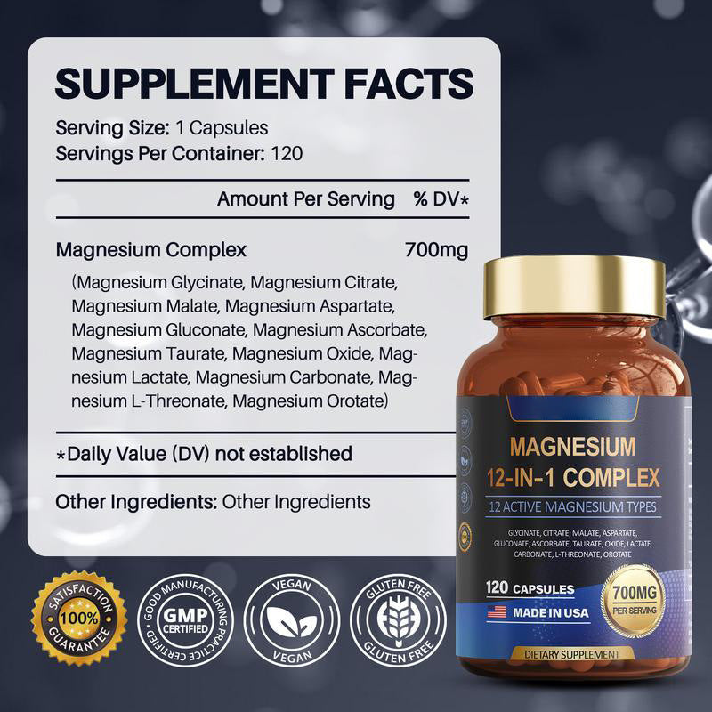 Magnesium 12-in-1 Complex 700mg | 120 Capsules | Organic Wellness Hub