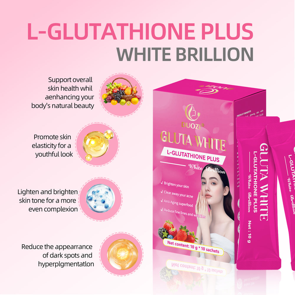 Duozi Gluta White L-Glutathione Plus | تفتيح البشرة، إزالة حب الشباب ومقاومة الشيخوخة - 10 أكياس × 10 جرام - مُختبر معمليًا | Organic Wellness Hub
