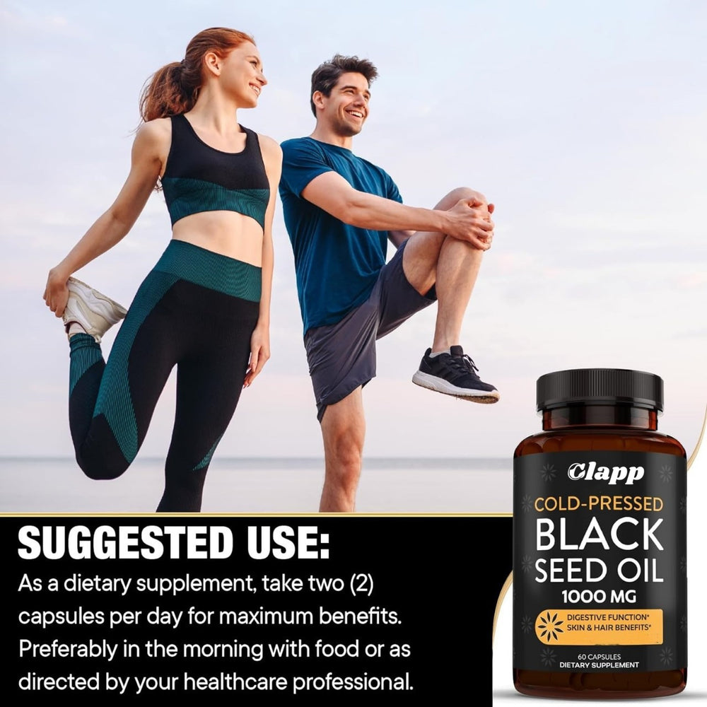Cold-Pressed Black Seed Oil 1000mg - 60 Capsules | Digestive Function, Skin & Hair Benefits | Dietary Supplement | Lab Tested | Organic Wellness Hub