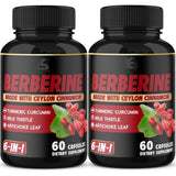 Berberine Complex 6-in-1 with Ceylon Cinnamon, Turmeric, Milk Thistle & Artichoke | 60 Capsules | Organic Wellness Hub