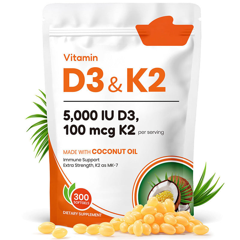 Vitamin D3 K2 Supplement | 5000 IU D3 + 100 mcg K2 as MK-7 | 300 Softgels with Coconut Oil | Extra Strength Immune Support | Bone & Heart Health | 300-Day Supply