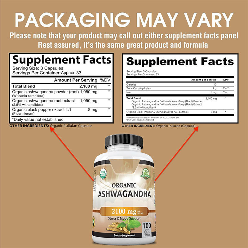 Organic Ashwagandha 2100mg Capsules - Stress, Mood & Daily Wellness Support | 100 Capsules | Organic Wellness Hub