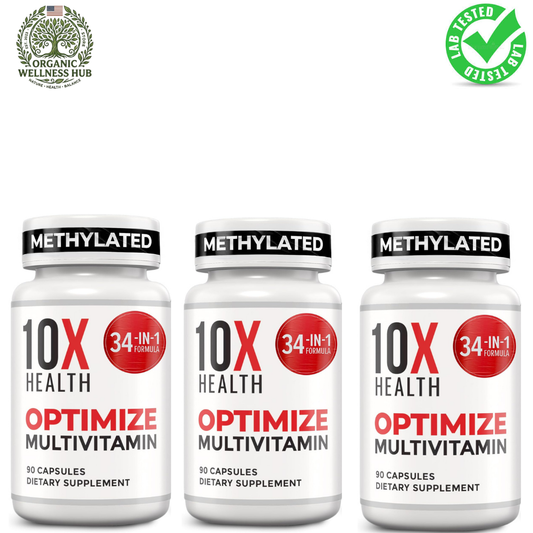 3-Pack 10X Health Optimize Methylated Multivitamin | 34-in-1 Formula | 90 Capsules | Lab Tested | Organic Wellness Hub