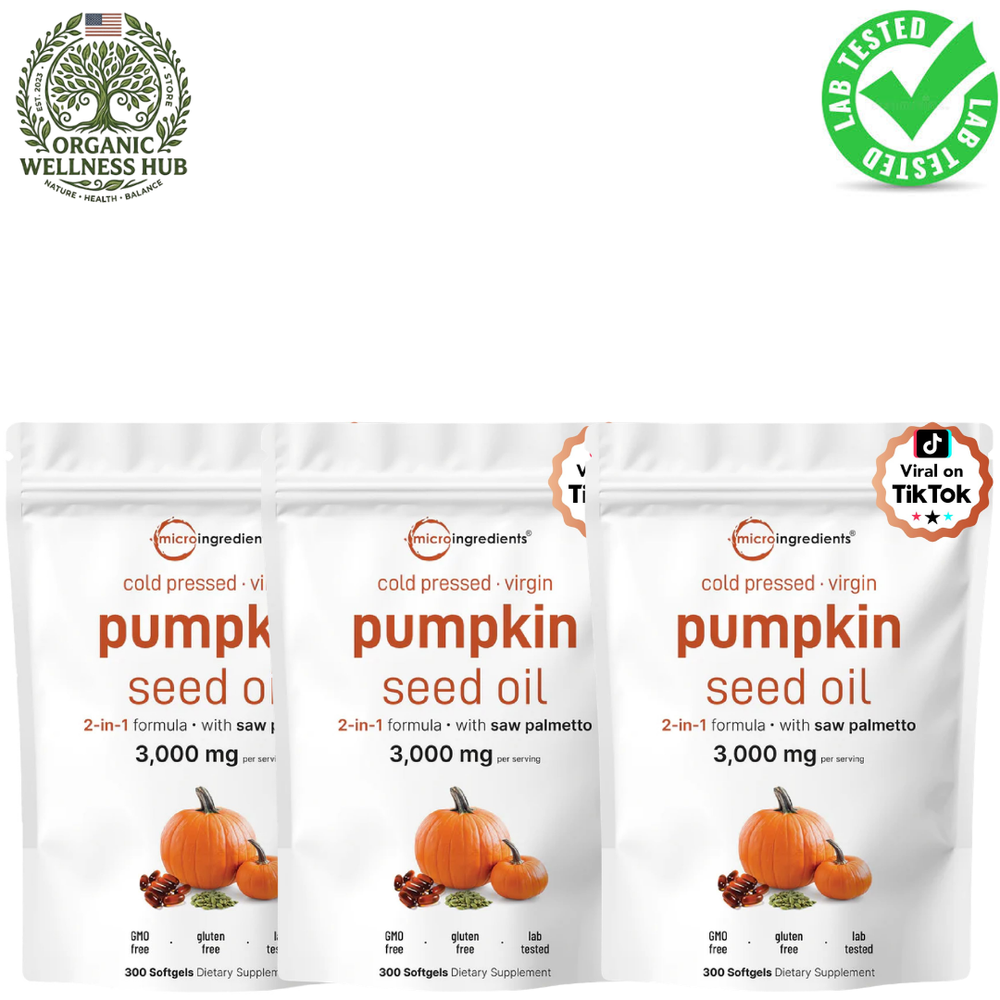3-Pack Micro Ingredients Pumpkin Seed Oil 3,000mg | 2-in-1 Saw Palmetto | 900 Softgels | Cold Pressed | GMO Free | Lab Tested | Organic Wellness Hub