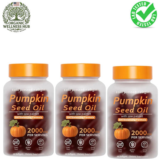 3-Pack Pumpkin Seed Oil 2000mg with Saw Palmetto – DHT Balancing Formula | Cold Pressed Virgin Softgels | 180 Capsules Total | GMO-Free, Gluten-Free, Dairy-Free | Lab Tested | Organic Wellness Hub