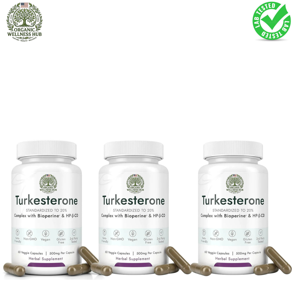 3-Pack Turkesterone 500mg Standardized to 20% | Bioperine & HP-β-CD | Natural Muscle, Strength & Recovery | Lab Tested | Organic Wellness Hub