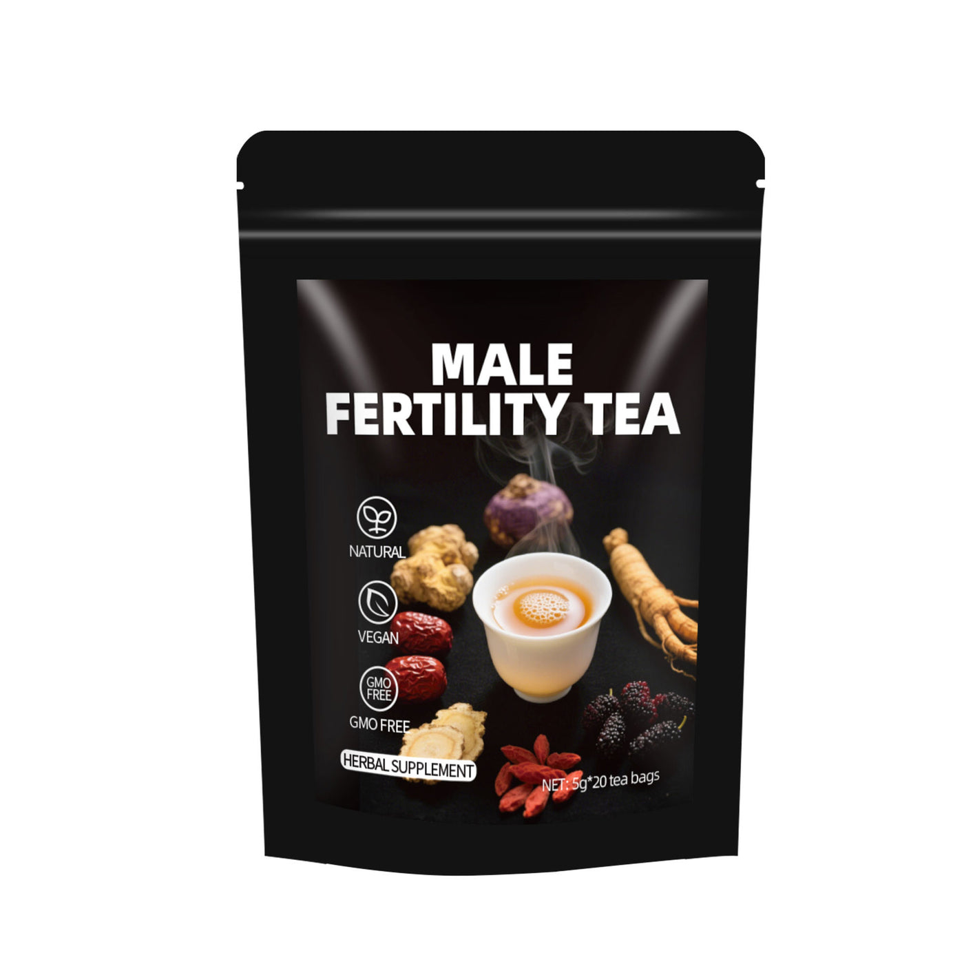 Male Fertility Tea | Natural Vegan Herbal Supplement - Maca, Ginseng, Goji & More - 20 Bags