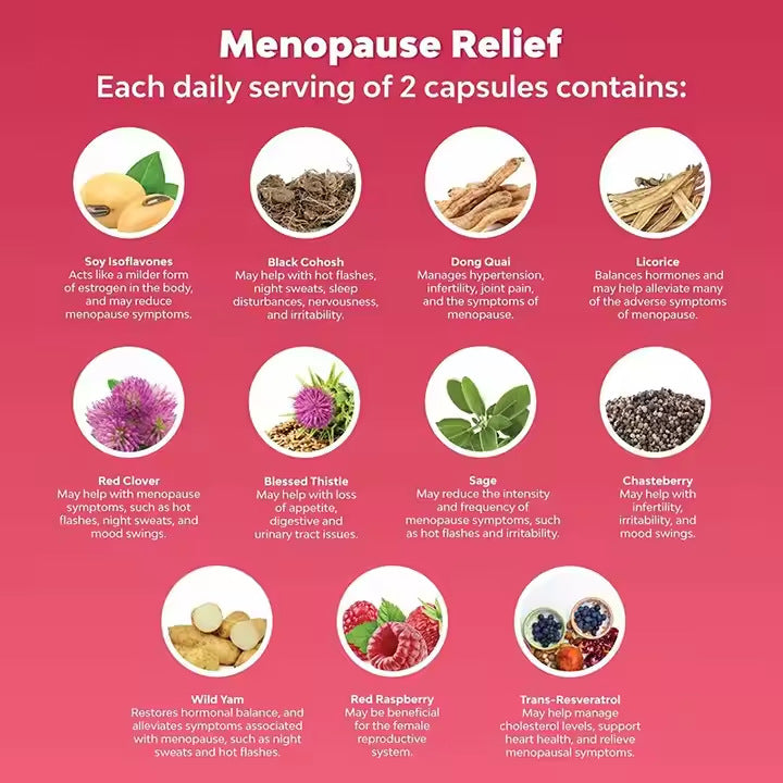 Menopause Support Supplement - 60 Capsules | Hot Flash Relief, Hormone Balance & Mood Support for Women