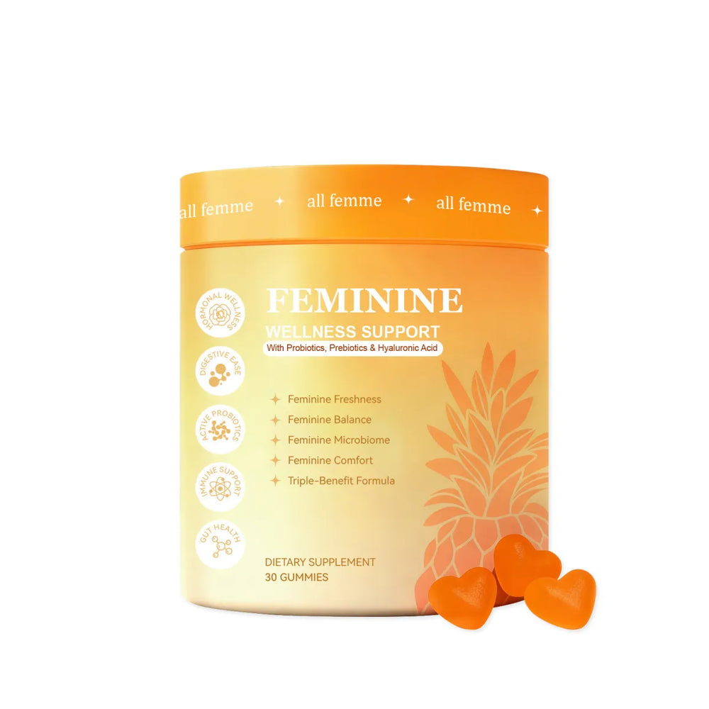 All Femme Feminine Wellness Support Gummies 30 Count (3 Pack) | Probiotics, Prebiotics & Hyaluronic Acid | Organic Wellness Hub